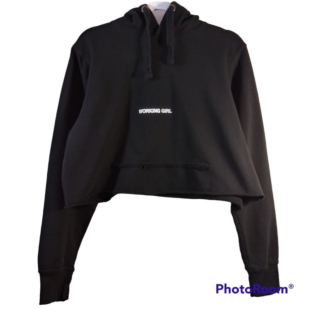 1994 Clothing Black Crop Hooded Sweatshirt Working Girl Graphic Size L